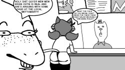drfreake drgravyjones mad_mew_mew trans_woman undertale transfem cat_ears cat_tail catgirl 2girls 1boy ass_focus ass cheeks topless almost_naked panties panties_only alphys burgerpants ass_out