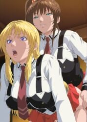1futa 1girls academy_uniform_(bible_black) accurate_art_style ai_generated all_fours alternate_hairstyle arms_at_sides bangs bangs_between_eyes bangs_over_eyes bent_over bible_black bible_black_only big_breasts blonde_hair blush breasts brown_hair classroom clenched_teeth clothed_sex clothing cum cum_in_pussy cum_inside deep_penetration doggy_style duo_focus faithful_to_the_anime female from_above front_view fucked_from_behind fucked_silly futa_on_female futa_sans_balls futa_with_female futanari/female hair_down hair_ornament head_out_of_frame herm high_resolution imari_kurumi intersex kneeling lazycpt light-skinned_futanari light_skin looking_pleasured loose_hair moaning necktie ponytail retro_artstyle saeki_kaori sex shirt side_ponytail skirt straight sweat taken_from_behind teal_eyes tears tears_in_eyes tears_of_pleasure teenage_female teenager teeth_showing thrusting uncensored vaginal vaginal_sex vest viewed_from_behind