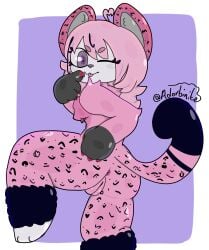 2026 absurd_res adorbinite anthro anus artist_name big_butt black_hair_tip butt chest_tuft claws eyebrows female fur genitals hair hand_behind_head hi_res highlights_(coloring) markings multicolored_body multicolored_fur multicolored_hair one_eye_closed paws pink_anus pink_body pink_ears pink_eyebrows pink_fur pink_hair pink_nose pink_vulva presenting presenting_anus presenting_hindquarters presenting_vulva purple_eyes raised_leg raven_(raventhekitkat) shadow signature simple_background solo tagme tail tail_markings text tongue tongue_out tuft two_tone_body two_tone_fur two_tone_hair vulva