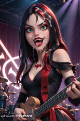 drum_set instrument drum facial multicolored_hair red_nails cum black_hair breasts tongue cum_on_hair green_eyes nail_polish open_mouth jewelry cum_in_mouth solo_focus teeth looking_at_viewer music playing_instrument red_hair long_hair guitar band multiple_boys tongue_out cum_on_tongue streaked_hair cleavage holding electric_guitar necklace black_dress concert dress stage bare_shoulders detached_sleeves makeup holding_instrument small_breasts bukkake patreon_username artist_name medium_breasts two-tone_hair smile progenarts hi_res ai_generated thorn_(hex_girls) hex_girls scooby-doo 1girls female_human