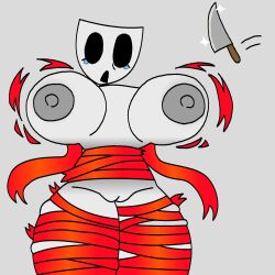 ferman the_amazing_digital_circus tadc gooseworx glitch_productions gangle_(the_amazing_digital_circus) gangle_(tadc) ribbon ribbons ribbon_trim ripped_clothing ripped_clothes exposed_breasts exposed_pussy knife shocked shocked_expression surprised surprised_expression tears gasp white_body white_skin thick voluptuous_female voluptuous boobs breasts tits pussy vagina