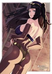 ass black_hair clothed dark_hair fire_emblem fire_emblem_awakening long_hair looking_at_viewer looking_back pantyhose tharja_(fire_emblem) tomorrowsjoker