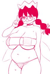 alternate_costume blush chubby chubby_female curvy embarrassed eyepatch_bikini fairy_queen huge_breasts kirby_(series) line_art looking_at_viewer open_mouth plump queen_ripple smile sweat thick_thighs v wide_hips