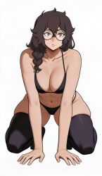 anne_the_knight_slayer purple_hair glasses bikini posing looking_at_viewer wide_hips female female_only female_focus simple_background brown_eyes beelceverse_knights beelceverse breasts absurd_res hi_res high_resolution 1girls doggy_style from_behind