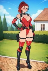 ai ai_assisted ai_generated bodysuit cleavage gloves human_version jalapeno_(pvz) jalapeno_pepper latex latex_clothing plants_vs_zombies prussia123 sexy sexy_body sexy_clothing sexy_female sexy_woman skimpy smiling straps tactical tactical_gear
