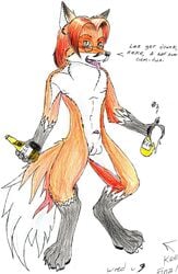 1boy 2008 anthro balls beer canine fox fur furry glasses hi_res male male_only nude sheath solo white_background wred wred_character