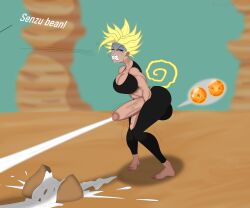 1futa 1futanari aoi_(mike_hawk) barefoot big_balls big_breasts big_butt blonde_hair cbt clenching_teeth cock_and_balls_torture cock_vein cracked_balls crying cum_shot cum_splatter dragon_ball dragon_balls english english_dialogue holding_balls kawaiiredpandas muscular_female original_character pain painful_orgasm penis_out ripped_clothing senzu_bean strong_female super_saiyan sweating tagme tail trembling