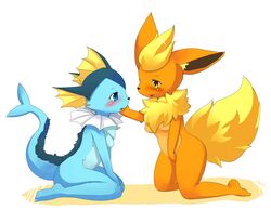 blue_eyes blush breasts eeveelution female flareon ka pokémon_(species) pokemon tail vaporeon yellow_eyes yuri