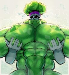 its_coldpizzart male_only solo_focus solo_male 1boy brock_(fortnite) vegetable_humanoid broccoli mustache handlebar_mustache moustache big_breasts big_pectorals pectorals big_pecs pecs groping_breasts groping groping_from_behind nipples areolae visor_(eyewear) visor_glasses headband abs bara 2d 2d_(artwork) fortnite fortnite:_battle_royale gay artist_name watermark text english_text green_skin sweaty sweaty_body sweaty_male musk_clouds musky six_pack muscular_male muscular mullet no_visible_genitalia