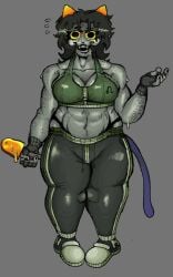 1girls cat_ears chubby drfreake drgravyjones fangs feline feline_humanoid gray_skin gympeta homestuck muscular nepeta_leijon solo solo_focus sweat training training_bra yellow_eyes