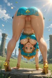 2026 accessory ai_generated aistuffo armband bent_over big_breasts blonde_female blonde_hair blush breasts breasts_out clothing elf elf_ears elf_female exposed_pussy green_eyes heels legs legs_apart legs_spread looking_at_viewer looking_back miniskirt nintendo nipples no_bra no_panties outdoor_nudity outdoors princess_zelda pussy revealing_clothes semi_nude shiny_skin showing_ass showing_pussy smooth_skin the_legend_of_zelda thick_thighs thighs uncensored vagina wristband zelda_(tears_of_the_kingdom)