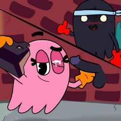 1boy 1boy1girl 1girls 2026 accurate_art_style bandai_namco big_penis black_body black_skin blink blush blushing cum cum_in_eye cum_in_penis cum_on_face cumshot cumshot_on_face fan_character ghost ghost_girl ghost_male gloves hetero looking_at_viewer mark_(pac-man_oc) masturbation oc orange_gloves original_character pac-man:_snack_breaks pac-man_(series) pac-man_city pac-man_eyes pac-man_ghost parody penis photo photo_(object) photoshoot pink_body pinky_(pac-man) pinky_(pac-man:_snack_breaks) red_gloves self_insert taking_photo taking_picture taking_selfie they thumbs_up video_games wink