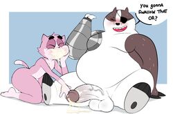 ass badger badgerclops balls big_butt bodily_fluids cartoon_network cum cum_from_penis cum_in_mouth cum_inside cybernetics dialogue domestic_cat erection eroborus eye_patch eyewear felid feline felis genital_fluids machine male male/male mammal mao_mao:_heroes_of_pure_heart mustelid musteline overweight penis roz vein veiny_penis