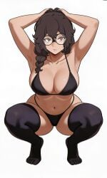 1girls absurd_res anne_the_knight_slayer armpits beelceverse beelceverse_knights bikini breasts brown_eyes female female_focus female_only glasses hi_res high_resolution looking_at_viewer posing purple_hair simple_background squatting squatting_position wide_hips