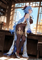 1girl ahoge ai_assisted ai_generated ass bangs bare_shoulders black_legwear blue_hair blue_sky breasts china_dress chinese_clothes curvaceous curvy curvy_female curvy_figure day detached_sleeves dress elbow_gloves female flower ganyu_(genshin_impact) genshin_impact gloves hair_between_eyes hair_flower hair_ornament high_heels indoors long_hair looking_at_viewer miyuai pantyhose pelvic_curtain sky smile solo standing thick thick_ass thick_butt thick_hips thick_legs thick_thighs very_long_hair voluptuous voluptuous_female wide_hips wide_thighs window