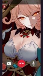 alice_(genshin_impact) animation artist_request blender blonde_hair censored clavage clothed cum enjoying erect_penis female foreskin genshin_impact handjob long_hair male medium_breasts patreon_ad penis recording_on_phone sound tagme video