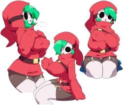 1girls 2d breasts clothing covered_erect_nipples dark-skinned_female dark_skin female female_focus female_only green_hair hair_over_one_eye large_breasts mario_(series) mask masked masked_female panties short_hair shy_gal shy_guy solo sub-neamo tagme thighhighs white_legwear white_panties