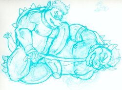 anal anal_sex artimas bowser claws closed_eyes collar dragon erection eyebrow_piercing fangs horns koopa leash male male_only mario_(series) muscles nintendo nipple_piercing nipples nude open_mouth penetration penis piercing reptile scalie sex sketch spikes spread_legs spreading tail yaoi