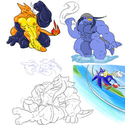 1boy balls blue_eyes charizard closed_eyes crossover danandnite dragon erection fangs gay grin gs gs_(character) hedgehog horns kneeling latex male male_only muscles nintendo nude penis pokemon pokemon_(species) pokemorph presenting reptile scalie sitting sketch solo sonic_(series) sonic_the_hedgehog spread_legs spreading standing tail tongue unknownwolf wet