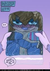 aisling_(mistyfur) animate_inanimate anthro aroused_face blue_eyes blue_feet blue_nose blue_tail blue_vulva blush blush_lines brown_hair circe_(pankallisti) close-up compressed container daughter_(lore) deflated dialogue duo english_text feet female first_person_view fur genitals grey_body grey_fur hair hi_res in_bag in_container living_plushie looking_at_viewer mammal mother_(lore) mother_and_child_(lore) mother_and_daughter_(lore) murid murine pankallisti parent_(lore) parent_and_child_(lore) parent_and_daughter_(lore) pink_body pink_hands pink_skin plastic_bag plushie pseudo_incest_(lore) purple_body purple_fur rat rodent speech_bubble tail text vacuum_packed vacuum_sealed vulva