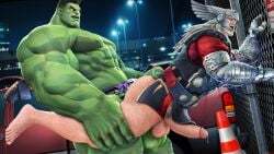 domredsins male male_only gay bara hulk hulk_(marvel_rivals) marvel marvel_rivals thor_(marvel) thor_(marvel_rivals) blonde_hair anal anal_sex anal_penetration green_body green_skin muscular muscular_male