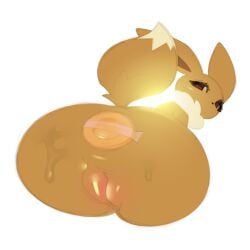 ambiguous_form anal anal_penetration big_butt blush bodily_fluids body_blush brown_butt brown_ears brown_eyes brown_face brown_head brown_tail brown_torso bubble_butt butt butt_focus cc034771 colored digital_media_(artwork) dipstick_tail eevee eyelashes female generation_1_pokemon genitals hi_res looking_at_viewer looking_back looking_back_at_viewer markings monotone_background neck_tuft nintendo nude nude_female object_in_ass penetration pink_vulva pokemon pokemon_(species) raised_tail sex_toy sex_toy_in_ass sex_toy_insertion simple_background solo sweat sweaty_butt tail tail_markings tan_tail_tip thick_eyelashes tuft vulva vulva_blush white_background