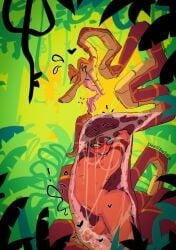 djuuicebox hi_res disney the_jungle_book kaa 1boy male snake x-ray vore open_mouth tongue_out forked_tongue narrowed_eyes <3 brown_hair kaa_eyes hypnotized pleasure_face happy_trance penis cum