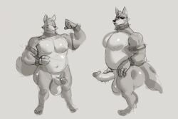 balls big_balls big_butt big_penis butt canid canine canis cosplay crossover crossover_cosplay duo erection flexing fox fox_mccloud fur genitals hi_res humanoid_genitalia humanoid_penis jojobiz male male/male mammal muscular nintendo nude penis pinup pose star_fox tail wolf wolf_o'donnell