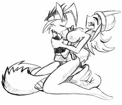 anthro breasts canine female fox fur furry hat lagomorph licking male nipples rabbit san_(san_renard) san_renard sex shirt tongue