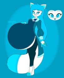 anthro anthro_female blue_eyes blue_eyes_female blue_hair blue_hair_female cat cat_girl enjoying_pregnancy feline hyper_pregnancy oc original original_character pregnancy pregnant pregnant_anthro pregnant_belly pregnant_female proud proud_mother proud_parent white_fur