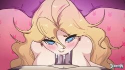 animated anthro big_breasts blonde_hair blowjob blue_eyes blush breasts cum cum_in_mouth cum_in_throat deepthroat derpixon fellatio female female_human genital_fluids huge_breasts human_on_anthro interspecies irrumatio looking_at_viewer male male_anthro oral oral_sex party_games valentine_(derpixon) looking_at_partner stuffy_bunny_(character) gif