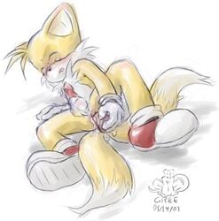 1boy 2003 anal anal_insertion anal_masturbation anthro anus balls blush canine chest_tuft closed_eyes dildo fox fur furry gree insertion kitsune male male_only mobian multiple_tails penis precum sex_toy sheath shoes solo sonic_(series) sonic_the_hedgehog_(series) sonic_the_hedgehog_2 tail tails yellow