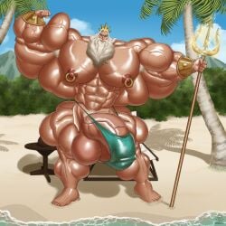 bodybuilder hyper hyper_cock hyper_genitalia hyper_penis male male_only muscles muscular muscular_arms muscular_male muscular_thighs navel nipples penis regnar testicles king_triton the_little_mermaid disney bulge hyper_bulge