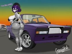 1girls ass big_ass big_breasts big_nipples big_thighs bikini breasts butt car dialogue drone english_text enormous_ass enormous_breasts enormous_thighs female female_focus female_only gigantic_ass gigantic_breasts gigantic_thighs huge_ass huge_breasts huge_thighs hyper hyper_ass hyper_breasts hyper_thighs murder_drones nori_(murder_drones) purple_eyes purple_hair robot robot_girl robot_milf short_hair smile smiling tagme text thick_thighs thighs zhenyagazin