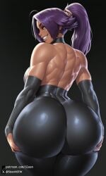 1girls ai_generated ass ass_focus big_ass big_breasts bleach breasts clothed clothed_female clothing curvy dark-skinned_female eye_contact fat_ass female female_only hourglass_figure huge_ass looking_at_viewer looking_back mature_female self_upload shihouin_yoruichi sleen smile smiling smiling_at_viewer solo solo_female thick_ass tight_clothes tight_clothing wide_hips yoruichi_shihouin