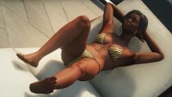 1girls 3d 3dcg absurd_res absurd_resolution absurdres armpits bare_shoulders barefoot belly black-haired_female cleavage collarbone dark-skinned_female disinterested earrings edited_screencap emotionless emotionless_female filtered game_cg high_quality high_resolution highres hitman hitman_world_of_assassination io-interactive large_breasts lying_on_chair margarita_e._bergeron mattiejas mature_female navel oblivious oblivious_sexualization printed_bikini relaxing short-haired_female source_request summer sunglasses unbothered uncaring_female uninterested uninterested_female