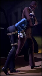 1boy 1girl 3d bondage crossover d.va female male overwatch police_officer_d.va spy_(team_fortress_2) tagme team_fortress_2
