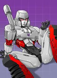 boob_window cleavage cleavage_cutout glowing_eyes megatron red_eyes robot robot_girl rule_63 spread_legs tagme transformers underboob