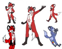 analon anthro black blue canine fox fur furry male markings model_sheet nude penis rainbow rainbow_penis red white_background white_fur