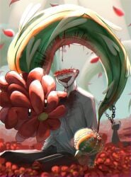 2others blood blood_on_clothes blood_on_face chain cool_fucking_art_dude decapitation drooling_blood flower gore guro highres lobotomy_corporation multiple_others na-gyou_(nunumaru) petals porccubus project_moon sfw