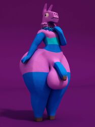 3:4 3d_(artwork) animate_inanimate anthro anthroanim balls big_balls blush camelid digital_media_(artwork) epic_games femboy fortnite genitals hi_res huge_balls hyper hyper_genitalia living_pinata llama loot_llama_(fortnite) male male_anthro mammal penis pinata purple_background simple_background solo unavailable_at_source