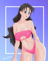 1girls solo solo_focus solo_female female female_only female_focus curvy voluptuous voluptuous_female curvaceous curvy_figure curvy_female tagme thighs thick_thighs hi_res highres high_resolution absurd_res absurdres absurd_resolution yukari_tanizaki azumanga_daiou light_skin light-skinned_female assymptoad alternate_version_available long_hair brown_hair bikini pink_bikini brown_eyes simple_background breasts big_breasts large_breasts busty smile smiling cleavage front_view cleavage_cutout cleavage_window
