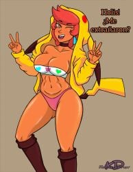 big_ass big_breasts big_butt destripando_la_historia greek_goddess greek_mythology hestia hestia_(destripando_la_historia) hestia_(greek_mythology) kolossusdraw orange_body orange_skin pikachu pikachu_(cosplay) pikachu_tail pokemon red_hair