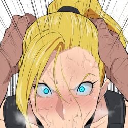 ai_generated bustybunz tagme request requested mortal_kombat cassie_cage 1girl solo close-up face_focus deepthroat irrumatio face_fucking implied_oral oral hair_pull ponytail_grab hand_in_hair blonde_hair ponytail glowing_eyes blue_eyes sweat ahegao strained_expression intense_expression blush forehead_mark veins stray_pubic_hair