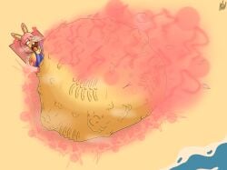 accidental_vore anthro beatrice_(nightwanderer25) belch blushing bones bones_in_belly bones_in_stomach bulges bunny burp burping_up_bones digestion female_pred huge_belly lactating_breasts lactation large_breasts mass_vore multiple_preys nightwanderer25 rabbit ripped_clothes vore