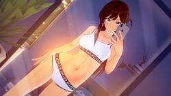 koikatsu 3d 3d_(artwork) 16:9 4k kanojo_okarishimasu mizuhara_chizuru brown_hair long_hair brown_eyes bangs silver_penis penis_earrings choker white_choker belt_choker 1girls bleached bleached_clothing breasts large_breasts female female_focus female_only gym_clothes hand_on_thigh holding_phone light_skin light-skinned_female looking_at_mirror mirror mirror_selfie panties phone posing posing_for_picture posing_for_the_viewer selfie selfie_pose slight_smile smiling smiling_at_viewer sports_bra sportswear sweat sports_uniform sweaty_body tank_top teeth teeth_showing white_fingernails white_panties white_sports_bra white_tank_top white_topwear smirking smirking_at_viewer tagme kksallyear