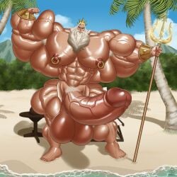 bodybuilder hyper hyper_cock hyper_genitalia hyper_penis male male_only muscles muscular muscular_arms muscular_male muscular_thighs navel nipples penis regnar testicles king_triton the_little_mermaid disney