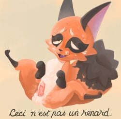 absurd_res animal_genitalia animal_penis balls bodily_fluids canid canine canine_genitalia canine_penis cum digital_media_(artwork) digital_painting_(artwork) ejaculation feral fox fur generation_8_pokemon genital_fluids genitals half-closed_eyes hi_res leaking_cum looking_pleasured male mammal narrowed_eyes nickit nintendo open_mouth open_smile orange_body orange_fur painting_(artwork) penis pokemon pokemon_(species) small_penis smile solo spread_legs spreading squidball sweat