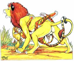 anthro clinging feline female furry humanesque_face lion male sex straight suspension terrie_smith tiger
