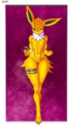 abs absurd_res anthro areola bikini black_nails black_sclera border breasts brown_areola brown_nipples clothing colored_nails eeveelution electrogenesis eyelashes feet female front_view fur generation_1_pokemon genitals hi_res hiliwd jolteon looking_at_viewer micro_bikini muscular muscular_female nails navel neck_tuft nintendo nipples one-piece_swimsuit pokemon pokemon_(species) pussy_floss sling_bikini small_breasts smile solo swimwear thick_thighs thigh_gap tuft two-piece_swimsuit vulva white_body white_border white_eyes white_fur wide_hips yellow_body yellow_fur